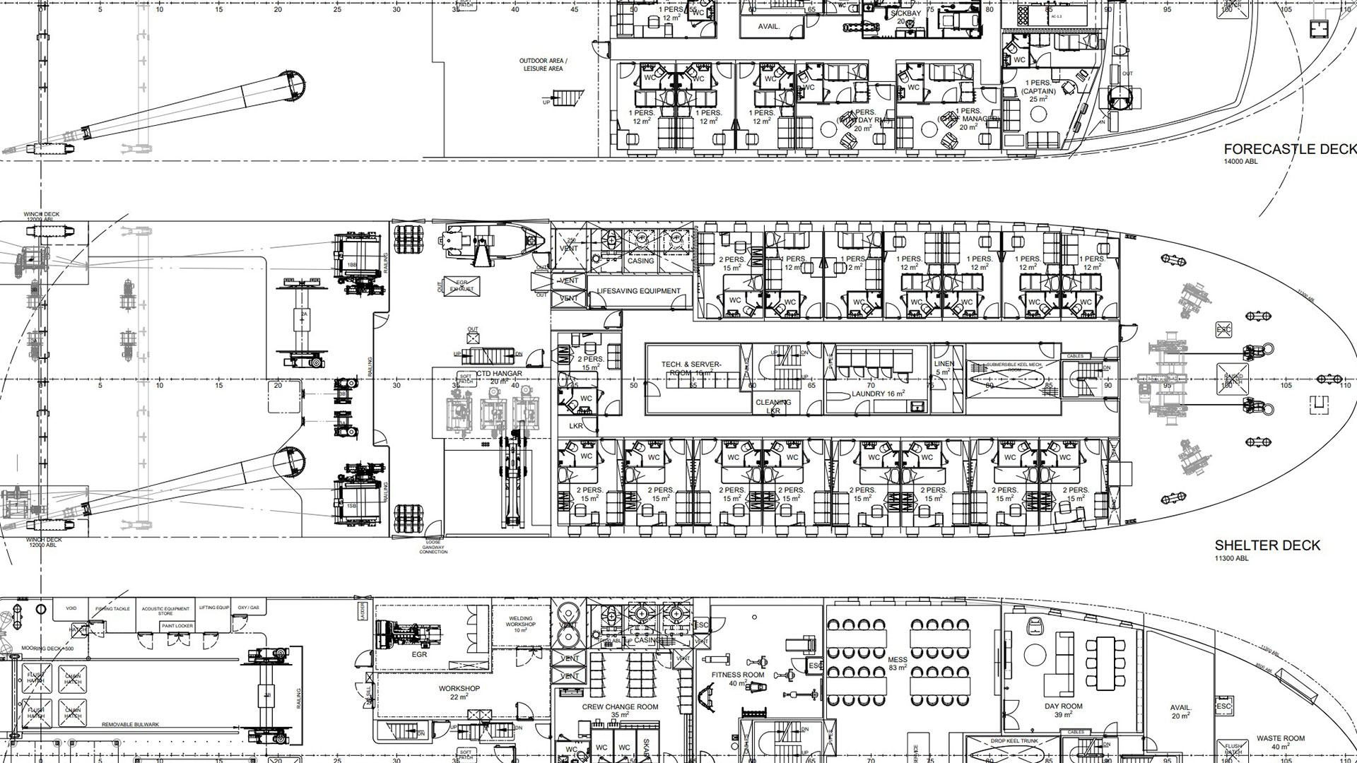 Udsnit af foreløbig tegning af Dana V